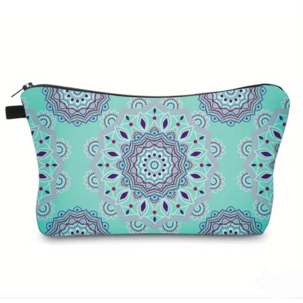 Pastel Mandala zip make up‎ bag Teal Purple